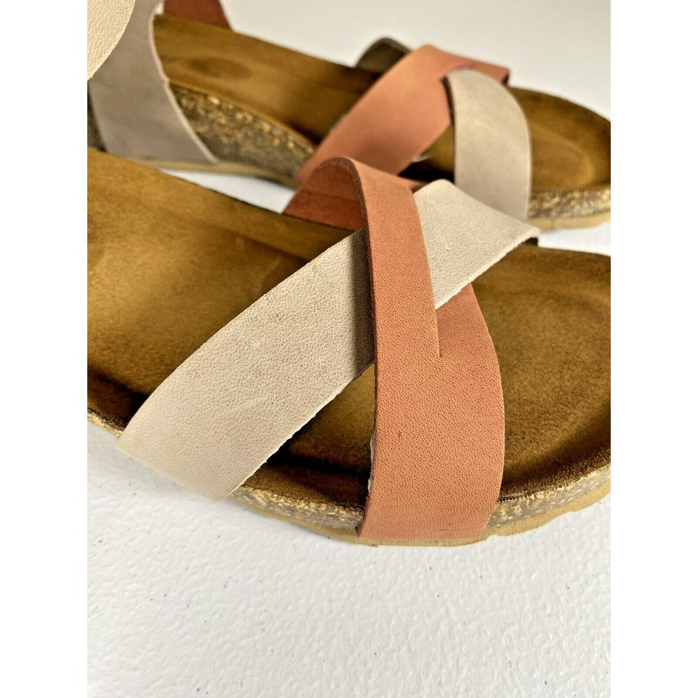 Bio-Gold Womens Leather Wedge Sandals Brick Taupe Made in Italy E134 Size 8 - Picture 9 of 11